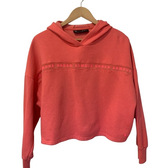 Under Armour Tops - Under Armour Women's Pink Cropped Hoodie Medium Oversized Athleticwear Casual